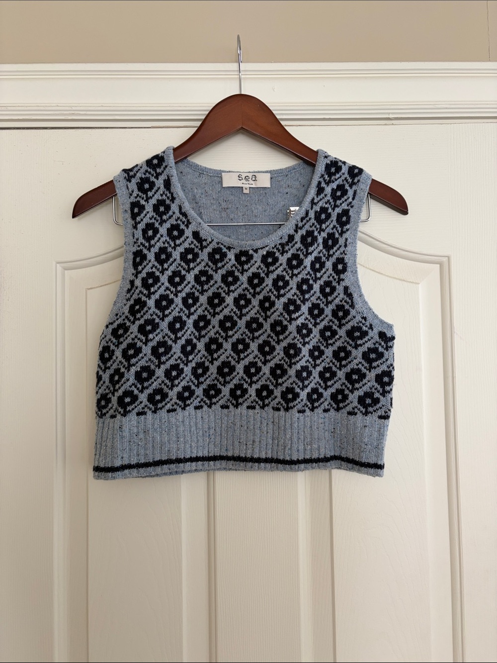 Sea NY Flower Cropped Sweater Vest in blue size medium